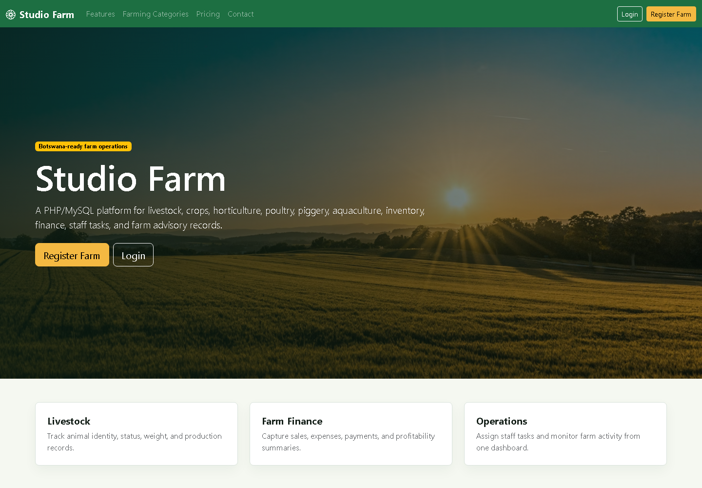 Studio Farm software website screenshot